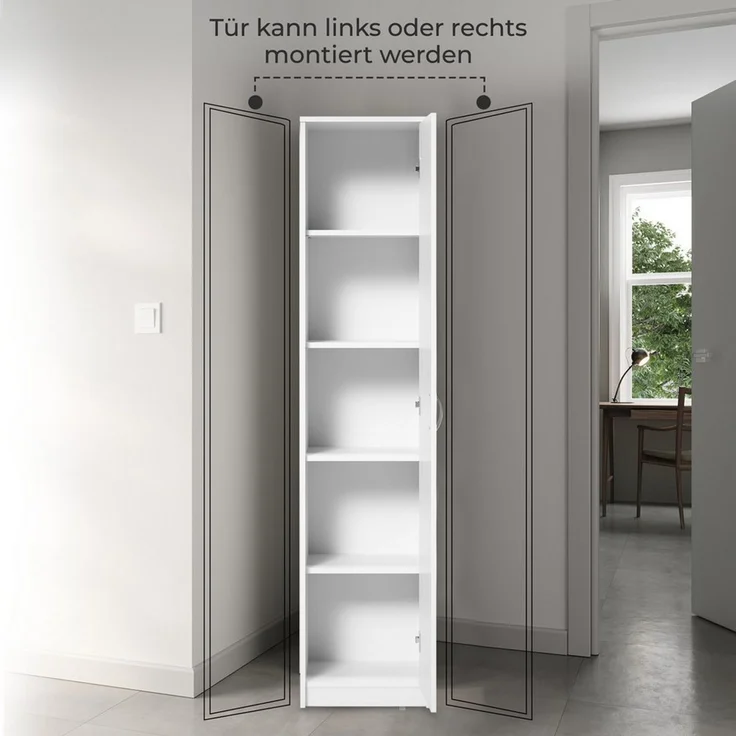 Home Collective Aktenschrank Bücherregal Kleiderschrank Regal 50 cm breit 180cm hoch Schrank (Regal Wand schmal Holz für Schlafzimmer Flur Keller Büro) Mehrzweckschrank mit 4 verstellbaren Einlegeböden Aktenschrank Weiß – Bild 3