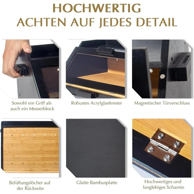 Zedelmaier Brotkasten Bambus Brotkasten mit 2 Etagen, großer Brotkasten, Bamboo, (Set, 1x Aufbewahrungsbox aus Bambus), mit Belüftung und Sichtfenster – Bild 3