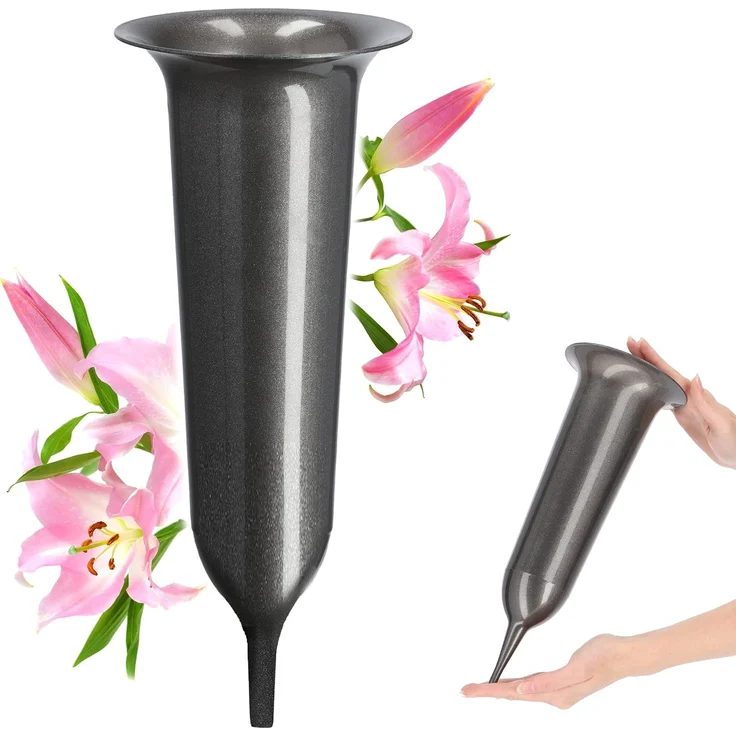 KADAX Vase, Fläschchen für Friedhof, 30 cm, künstliche Blumen, angetriebene Spitze, Graphit – Bild 1