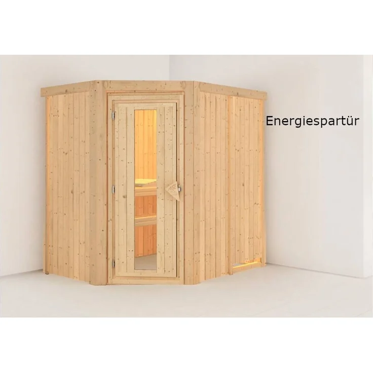 Karibu Sauna Carin + 9kW Saunaofen mit integrierter Steuerung Energiespartür – Bild 4