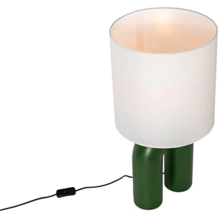 QAZQA Lotti, Skandinavische Tischleuchte in Grün mit weißem Leinen-Schirm, dimmbar, E27 Fassung, 59 cm hoch – Bild 6