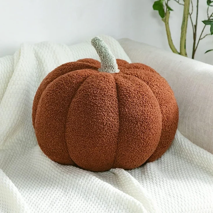 3D Kürbis Kissen 28 cm Plüsch Sofa Cushion, Braun, Einzeln, Weiche Herbst- & Halloween-Deko – Bild 2