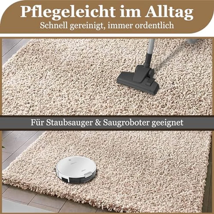Taracarpet Shaggy Teppich Wohnzimmer Venezia Hochflor Langflor Teppiche modern Beige 120x170 cm – Bild 5
