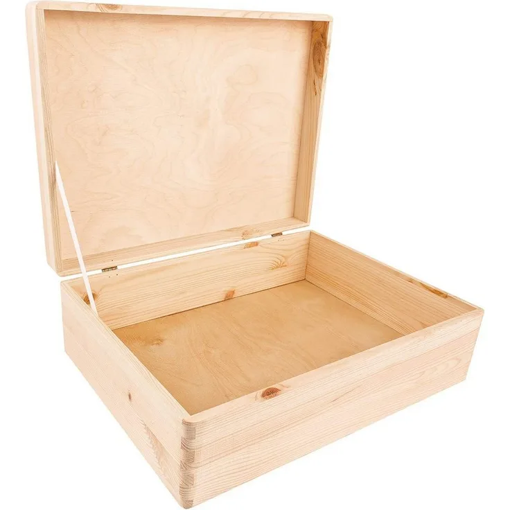 Creative Deco Holzkiste XL Große Holzkiste mit Deckel, 40x30x14 cm, Erinnerungsbox Baby, abgerundete Kanten