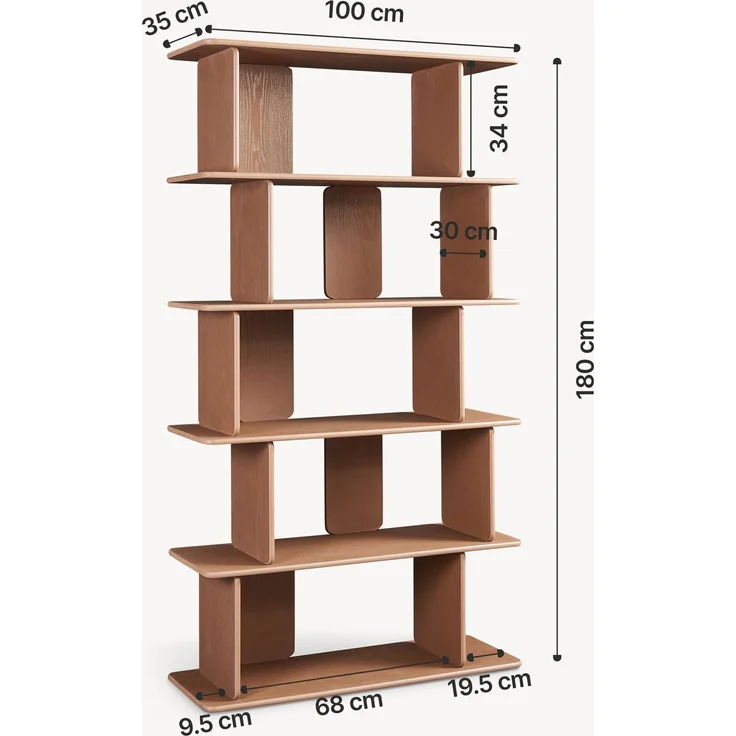Bücherregal Gäljami 180x100x35 cm Walnussoptik [en. casa] – Bild 5