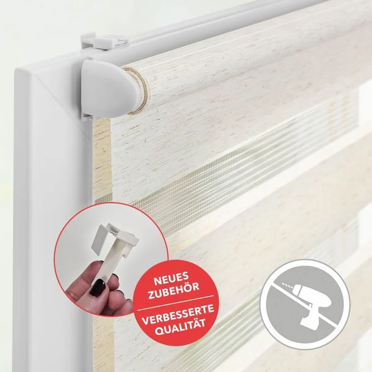 Lichtblick Doppelrollo Klemmfix ohne Bohren, Streifen, Blickdicht, Klemmträger-Montage, Sichtschutz, Wandmongtage, Deckenmontage, für Fenster und Türen Natur,70x150 cm (B x L) – Bild 5