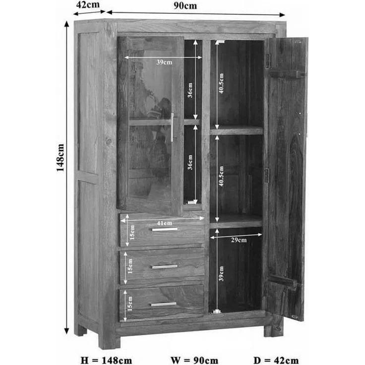 Massivmoebel24 Highboard (Highboard Sheesham 90 x 42 x 148 life honey lackiert METRO LIFE #108) – Bild 6