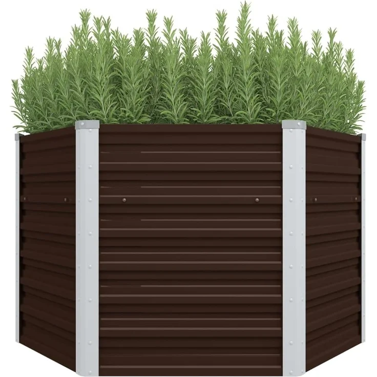 DELUKE® 6-eckiges Hochbeet für Garten NOA Braun 129x129x77cm Verzinkter Stahl Hochbeet Metall Gartenbeet Kräuterbeet Blumenbeet Beet hoch Frühbeet für Garten Gemüsebeet – Bild 3