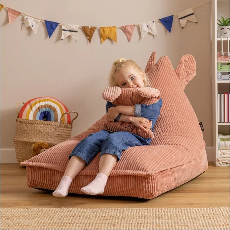 Icon Robyn Kaninchen Sitzsack Kinder, Rosa, Flauschiger Cord Stoff, Sitzsack Cord mit Füllung, Bequemer Kinder Sessel, Kuschelsessel, Lese Sessel, Schlafzimmer, Kinderzimmer, Spielzimmer – Bild 2