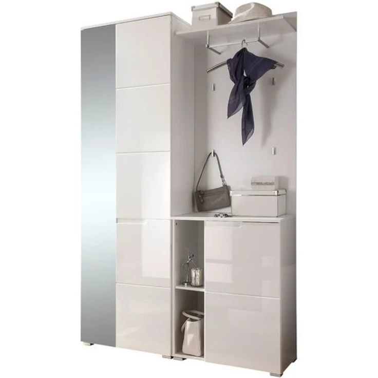 moebel-dich-auf Kompaktgarderobe SLICE (Garderobenschrank + Paneel + Schuhschrank, weiß / MDF weiß Hochglanz) 120 cm breit – Bild 4