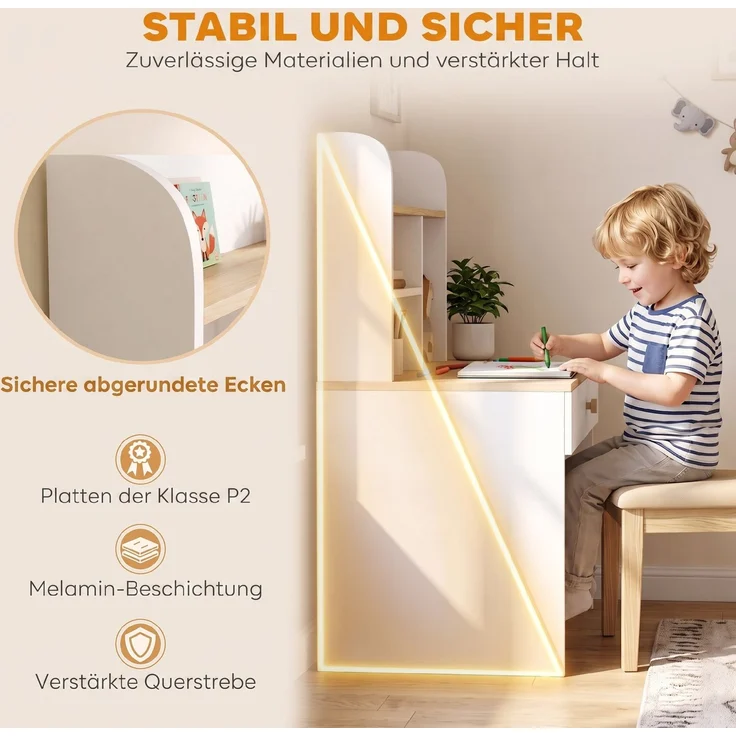 AIYAPLAY Kinderschreibtisch, Spanplatte, MDF, Weiß, 80L x 50B x 100H cm – Bild 6