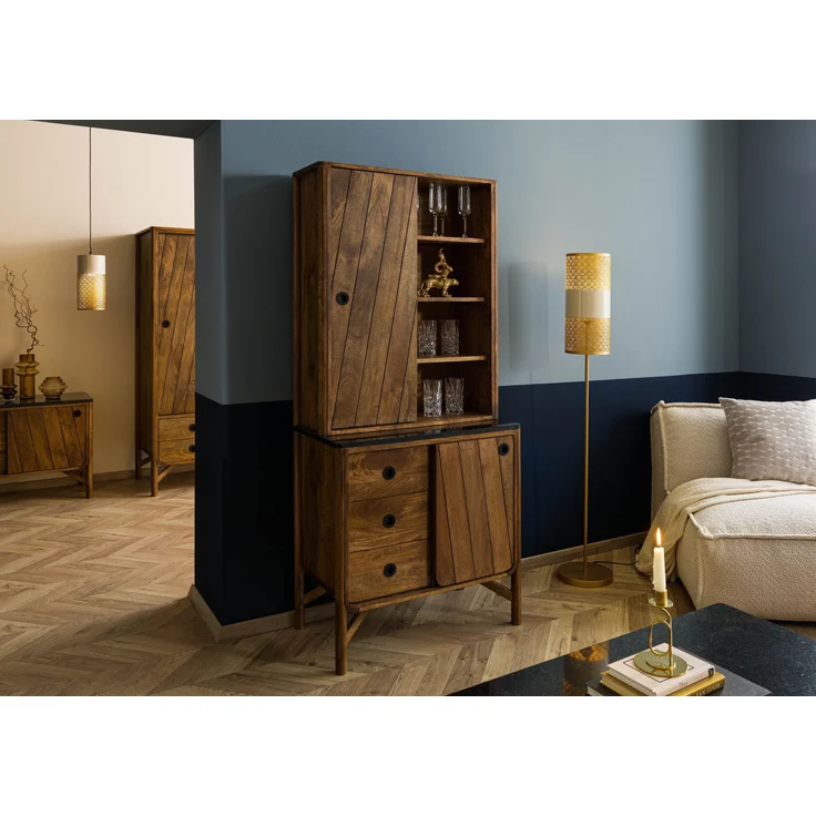 Buffet Mango 80x45x180 braun geölt / dunkler Granit LOS ANGELES #104 – Bild 2