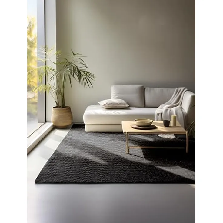 XXXL Flachwebeteppich Bouclé, Schwarz, rechteckig, 60x90 cm, Oeko-Tex® Standard 100, für Fußbodenheizung geeignet, beidseitig verwendbar, pflegeleicht und strapazierfähig