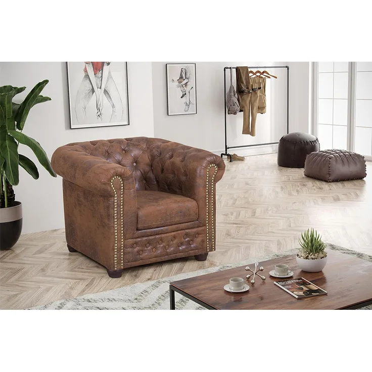 Chesterfield Sessel Mikrofaser Vintage braun