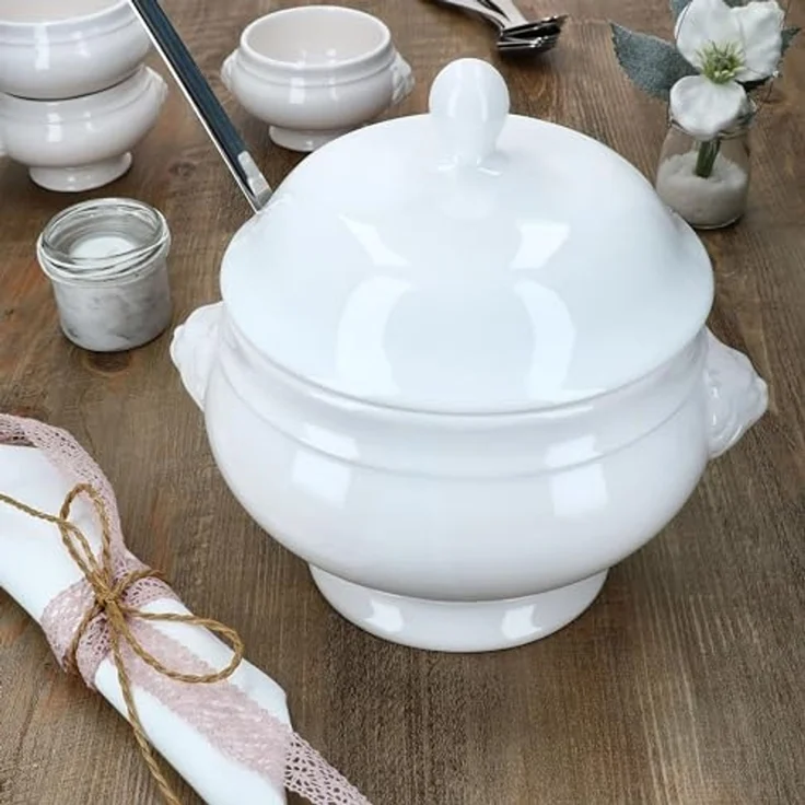 MamboCat Suppenschüssel LEO Löwenkopf-Terrine 2L mit Deckel weiß XL-Suppenschale Schüssel, Steingut – Bild 5