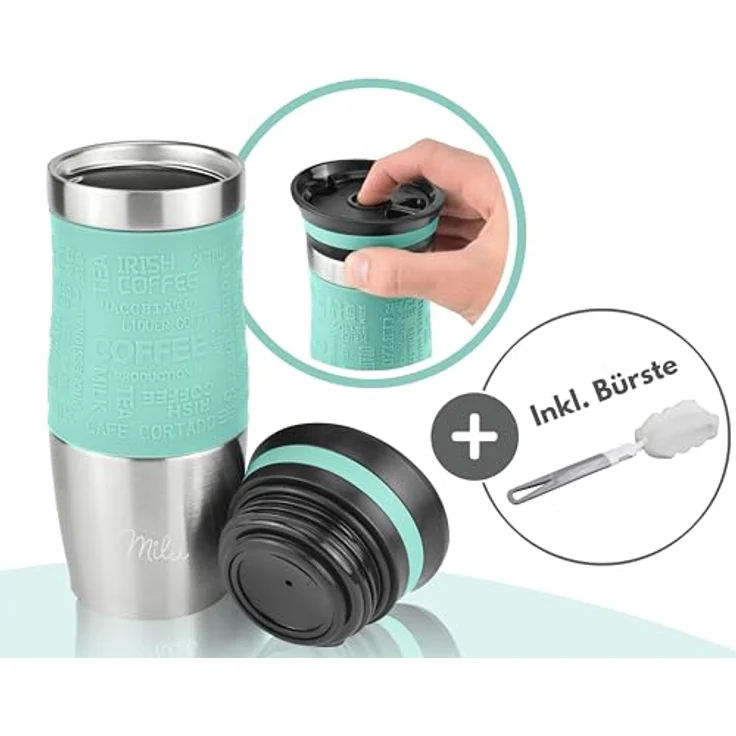 Milu Thermobecher Isolierbecher Kaffeebecher to go - 370ml - 100% Auslaufsicher - Trinkbecher aus Edelstahl - Autobecher doppelwand Isolierung - Thermo Becher - Travel Mug - (Türkis, 370ml) – Bild 7
