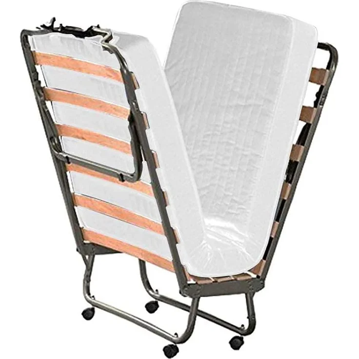 Cortassa - Klappbett mit 10 cm hoher Matratze aus Memory-Schaum, Einzel-Lattenrost mit Holzlatten 80x200 cm, platzsparendes Bett mit Rollen – Bild 1