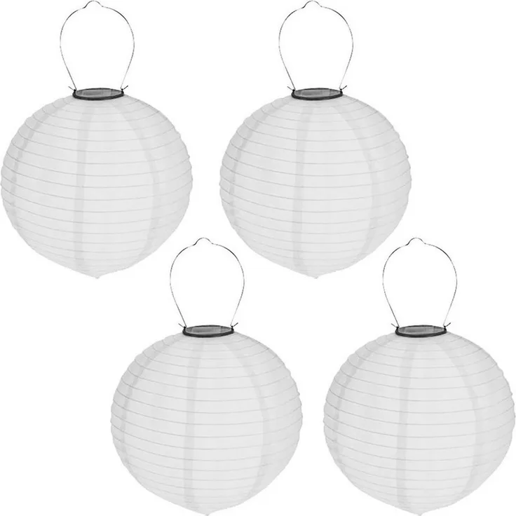 HAC24 LED Lampion 4x Deko Lampenschirm Lampe Party Garten Kugel Laterne, LED fest integriert, Weiss, Solar, Ø 20 cm, mit Haken zum Aufhängen