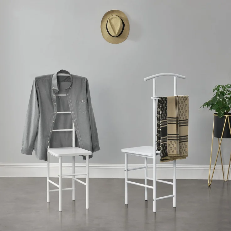 Herrendiener Stuhl Anaheim 107x45x45cm Kleiderbügel + Hosenhalter Weiß en. casa – Bild 6