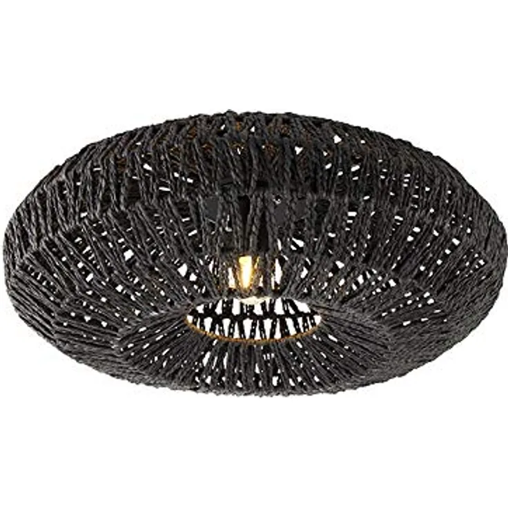 Qazqa Lina Retro Deckenleuchte, Dimmbar, 50cm Rund, Schwarz, E27 Fassung für Flur, Wohnzimmer und Schlafzimmer