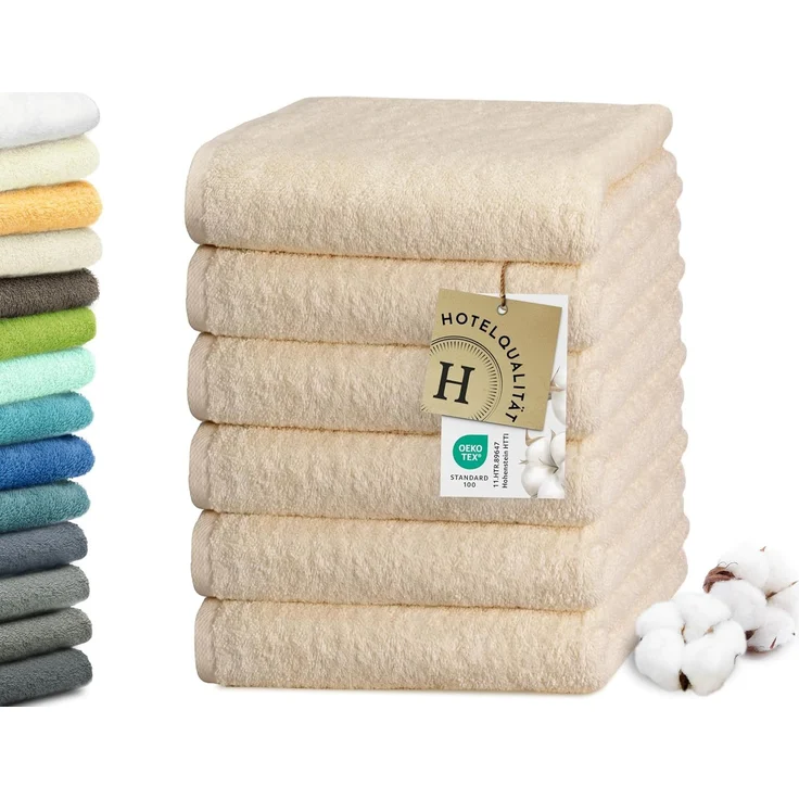 ZOLLNER Handtuch 6er Set, Baumwolle, 50x100 cm, beige/creme – Bild 1