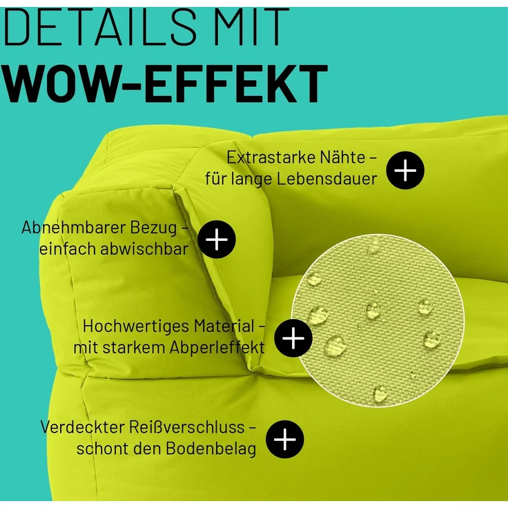 Lumaland Sitzsack-Sofa, Polyester, Eckteil, Apfelgrün, 70 x 81 x 81 cm – Bild 5