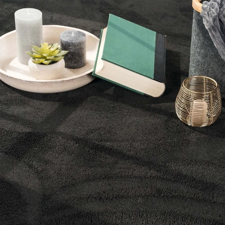 TaraCarpet Teppich Supersoft Kurzflorteppich Fiona Uni, rechteckig, Höhe: 14 mm, Wohnzimmer, Schlafzimmer, Esszimmer, Fiona schwarz 50x80 – Bild 2