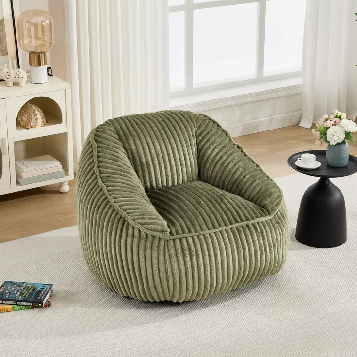 Sitzsack-Sessel aus Cord in Smaragdgrün mit weicher Schaumstofffüllung, 1 Stück,H 73 x T 98 x B 92 cm
