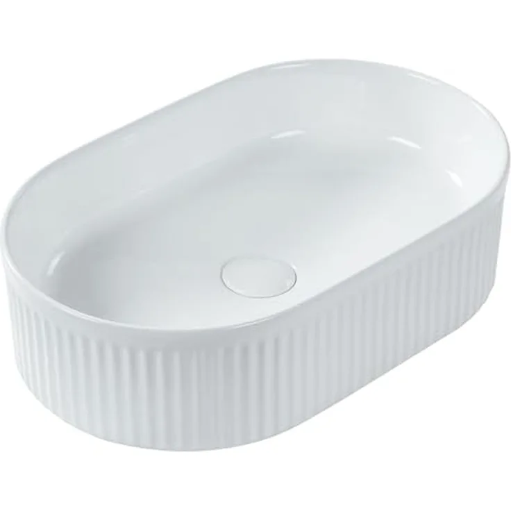 Aufsatzwaschbecken Keramik Rillen-Optik weiß oval 49 x 31 cm GELDO