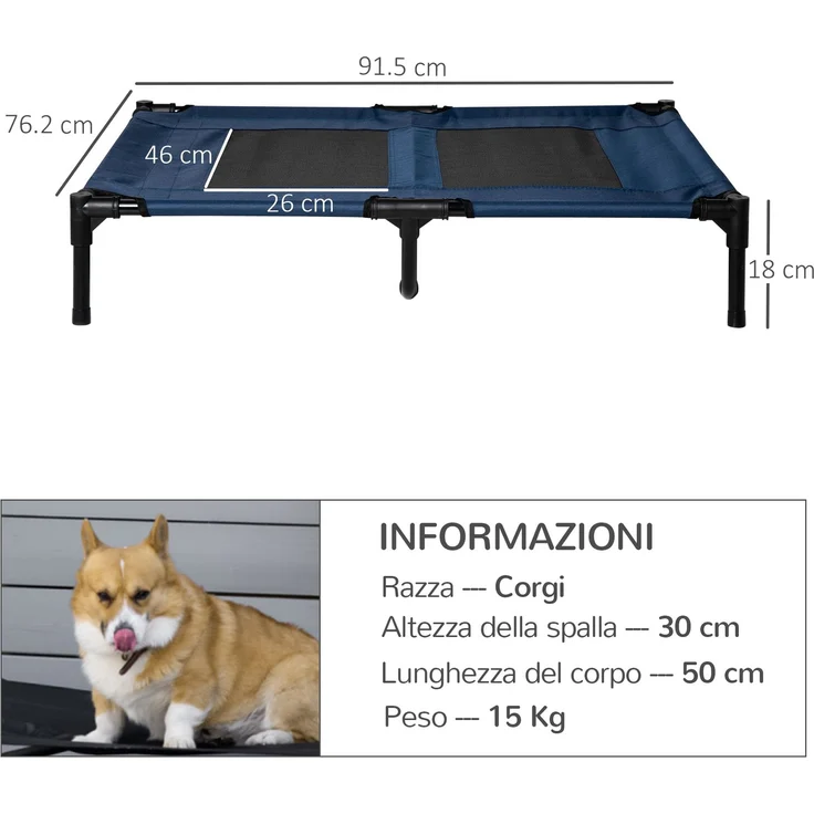 Erhöhtes Hundebett aus 600D-Netzgewebe, Reisebett für große Hunde mit einem Gewicht von bis zu 30 kg, 91,5 x 76,2 x 18 cm, Blau – Bild 5