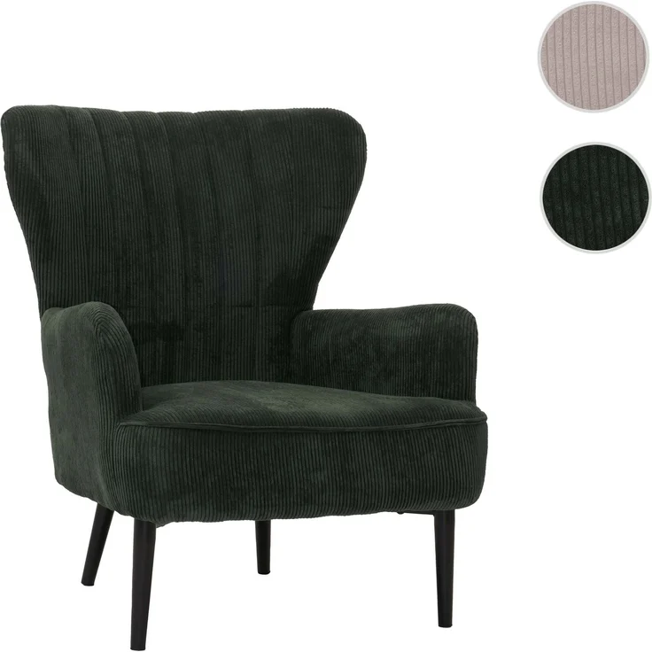 Lounge-Sessel HWC-K37, Cocktail-/Ohrensessel Polsterstuhl Retro Vintage Stoff Cord (290g/m²) Öko-Tex ~ dunkelgrün – Bild 10