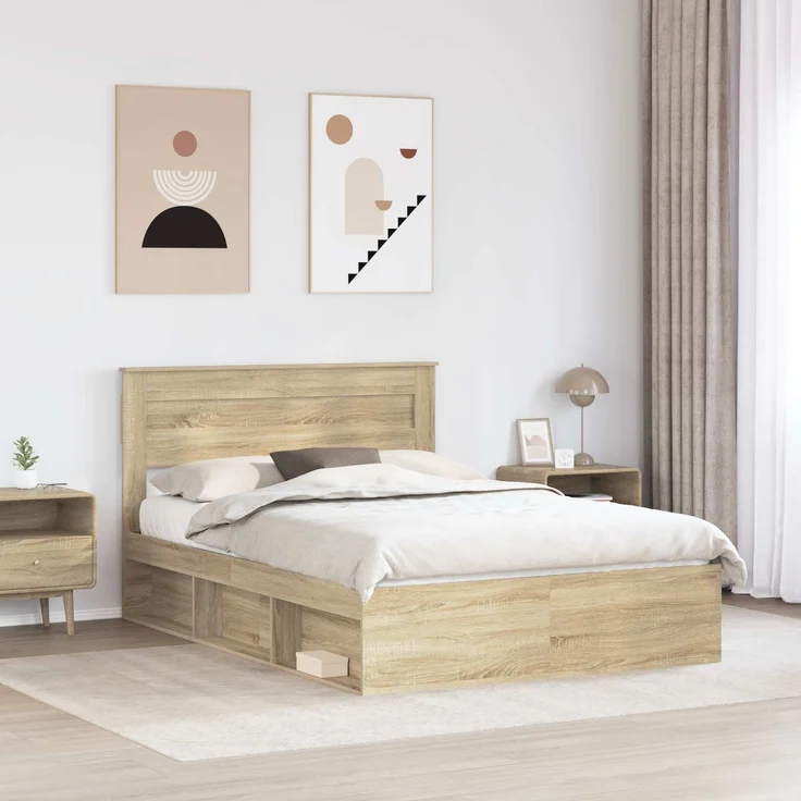 vidaXL Bettrahmen Sonoma 160 x 200 cm Massives Kiefernholz 3409737 – Bild 1
