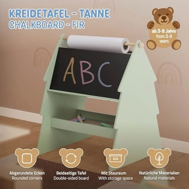 Joyz Spielzeugtruhe Kinderregal Kindermöbel Kinderzimmerregal Spielzeug Spielzimmer Möbel, Tanne Kindertafel mit Ablage & Papierrolle MDF / Kiefer – Bild 2