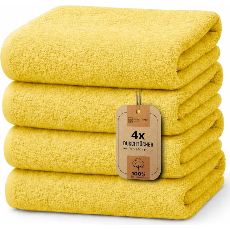 NatureMark 4er Pack Duschtücher, Größe 70x140 cm, Gelb, 100% Baumwolle – Bild 1
