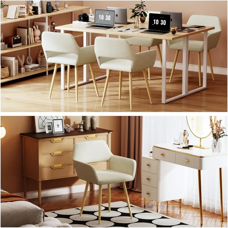 MEUBLE COSY Esszimmerstühle 4er Set Küchenstuhl Polsterstuhl mit Armlehne Sessel aus Stoff Wohnzimmerstuhl Metallbeine, Beige, 56 x 56 x 78 cm – Bild 6