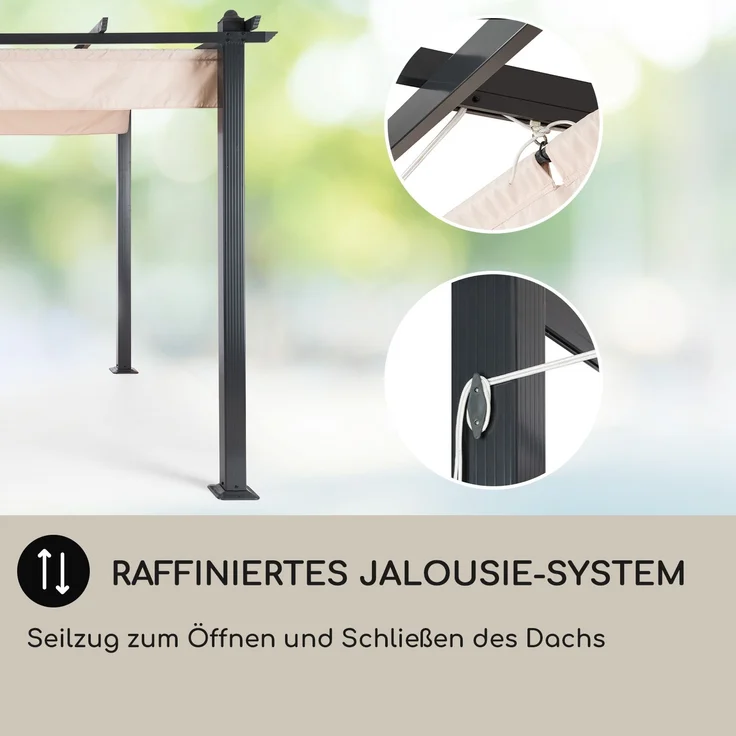 Blumfeldt Pavillon 3x6m, Rostfreier Metall-Pavillon mit Einziehbarem Dach, Pavillon Wasserdicht, Stabil & Winterfest, Langlebige Pergola Freistehend, Gartenpavillon mit UV-Schutz & Aluminium-Rahmen – Bild 10