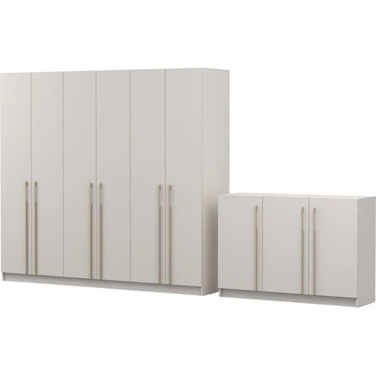Deine Möbel 24 Schlafzimmer-Set C MIRELO mit 4- oder 6-türigem Kleiderschrank & 3-türiger Kommode, (ideal für Schlafzimmer, Ankleiderzimmer & Flur, 2-tlg, Kleiderschrank 200 cm 4-türig oder 230 cm 6-türig & Kommode 134 cm), Möbel-Set in Weiß matt oder ... – Bild 3