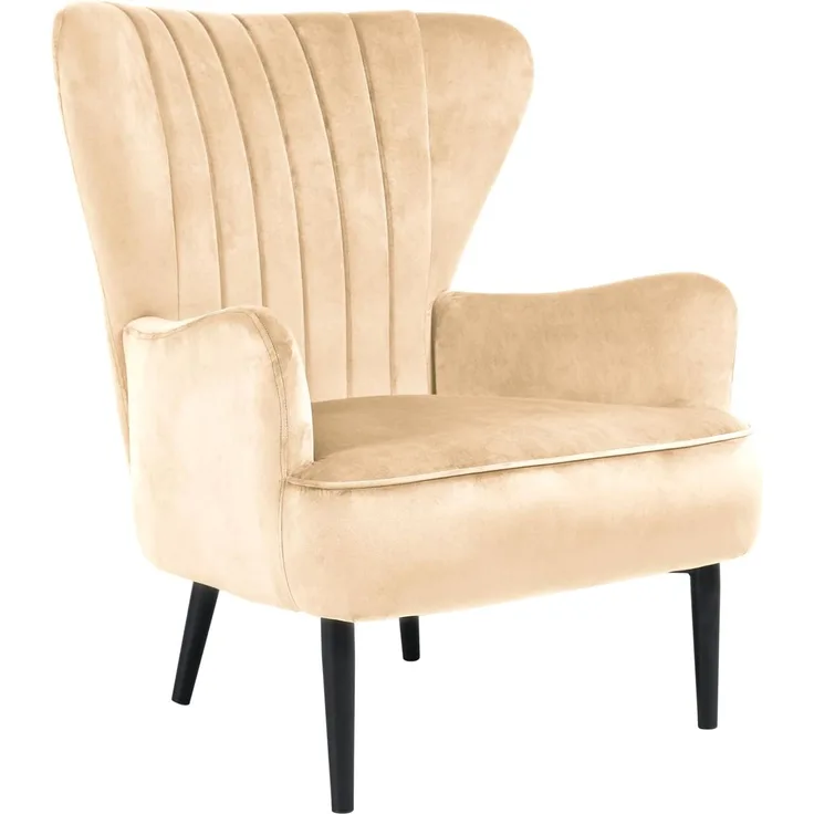 SVITA ARTHUR Ohrensessel Sessel Relaxsessel Modern Gepolstert Samt Hellbraun
