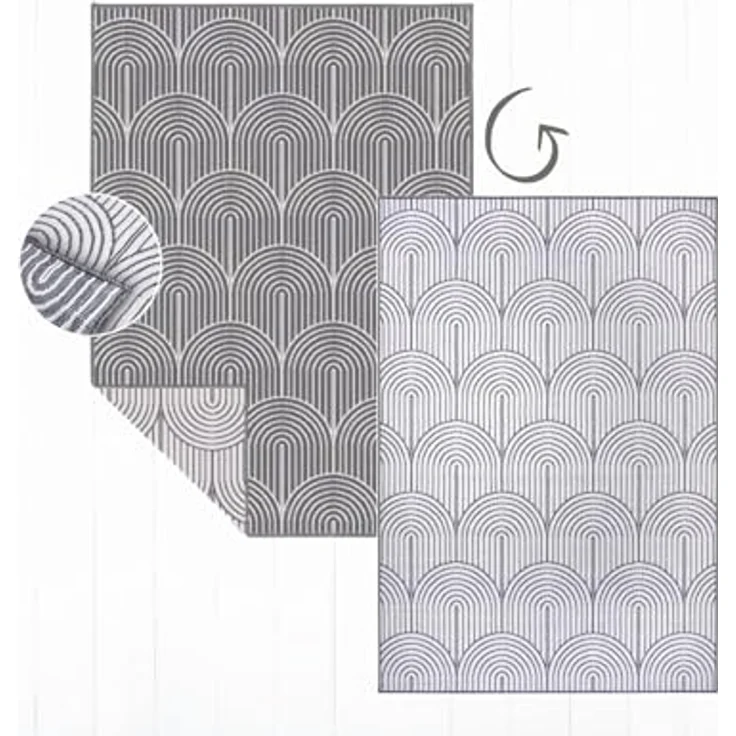 Hanse Home Pangli Outdoor Teppich Wetterfest – Wendeteppich Skandinavischer Boho Style Wasserfest Einfarbig Geometrisch 3D-Effekt für Garten, Balkon, Terrasse, Wohnzimmer – Silber, 240x330cm – Bild 5