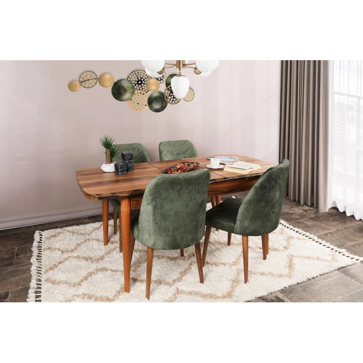Skye Decor 'Dallas 558 V4' Stuhlset (4-teilig), Walnuss / Dunkelgrün, 50 x 90 x 49 cm – Bild 2