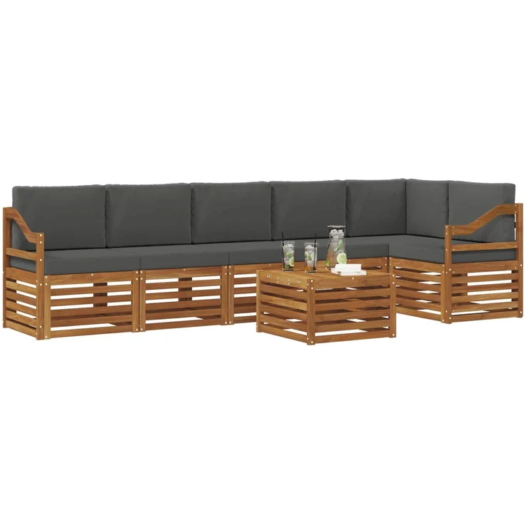 vidaXL Outdoor-Sofagarnitur 7 stk. 6-Sitzer Natur und Anthrazit 3374947 – Bild 3