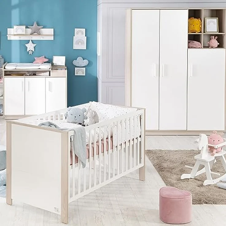 roba Kinderzimmerset 'Olaf' 3-teilig - Bett 70 x 140 - Kleiderschrank 3-türig - Weiß / Luna Elm – Bild 11