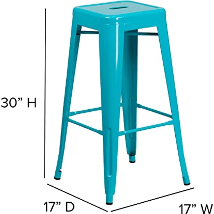 Flash Furniture Barhocker, kommerzielle Qualität, 76 cm hoch, ohne Rückenlehne, Metall, für Innen- und Außenbereich, quadratische Sitzfläche, Eisen, Kunststoff, Kristall-Türkisblau, 4 Stück – Bild 4