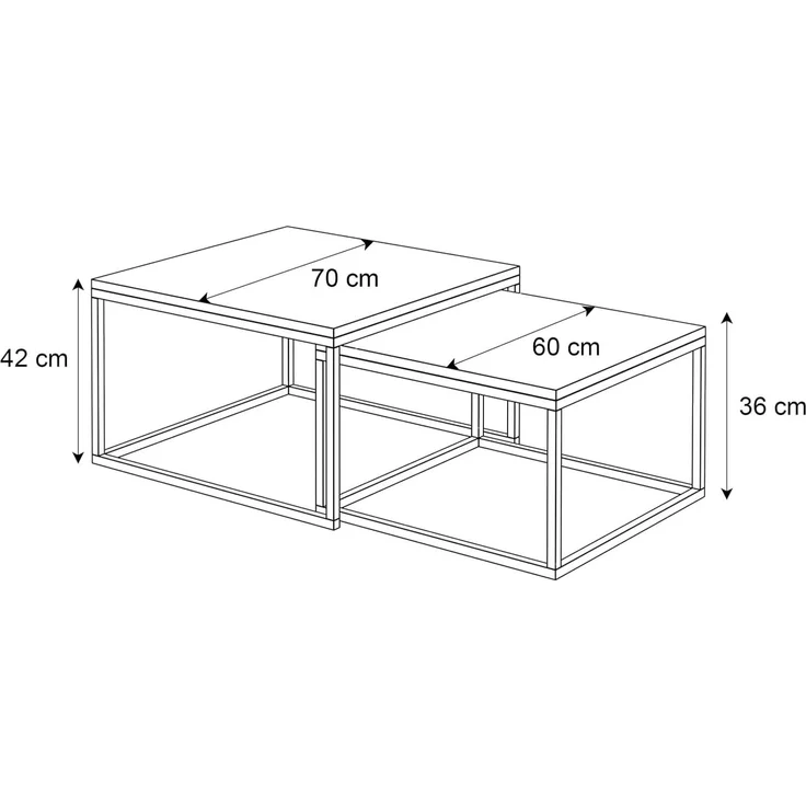 Lookway Couchtisch YOSHI LEVANTO 2in1 mit Goldenem Chromgestell (2er-Set), Breite: Breite: 70 cm und 60 cm – Bild 3