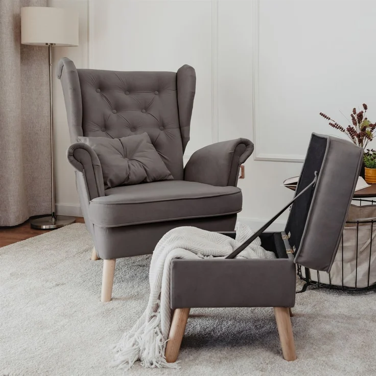 Sessel Ohrensessel ALISON inkl. Hocker in Stoff Trinity Dunkelgrau – Bild 2