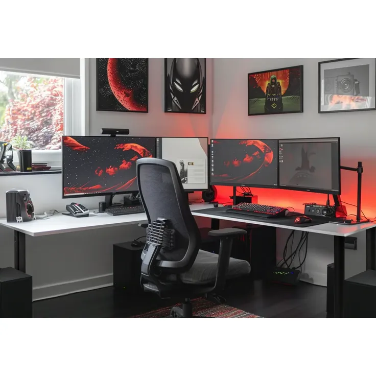 SyberDesk Gaming Eckschreibtisch V2 LED, 197 x 132 cm, RGB Gaming Tisch L-Form, USB-HUB, Kabelmanagement, L-förmiger Computertisch, (Rechts, Weiß) – Bild 2