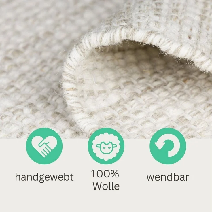 Wohnando Teppich MY-RUG WoolHeaven, Handgewebter Wollteppich, 90x60 cm, Rechteckig, Höhe: 10 mm, aus gewalkter Schurwolle, Wendbar, Naturprodukt – Bild 3