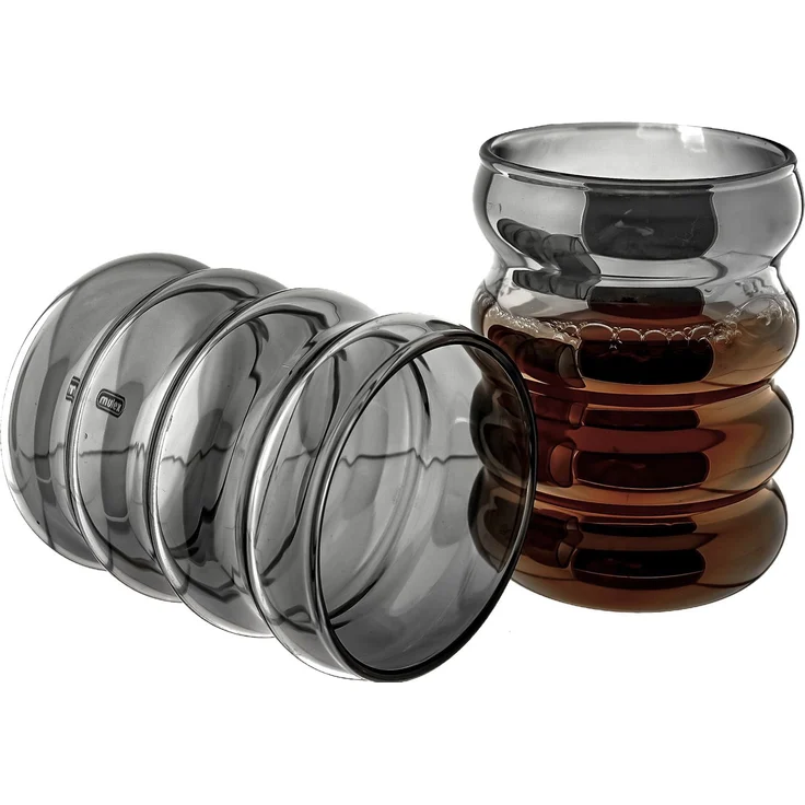 2er Set Wave-Style Trinkgläser-Set in Schwarz Kaffeegläser Getränkebecher - 300 ml – Bild 1