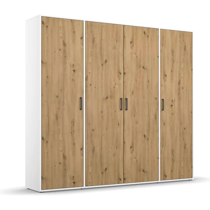 Rauch Möbel 'Voyager' Kleiderschrank, Holz, Eiche Artisan | Weiß, Zubehör Premium, Breite 187 cm | ohne Schubladen