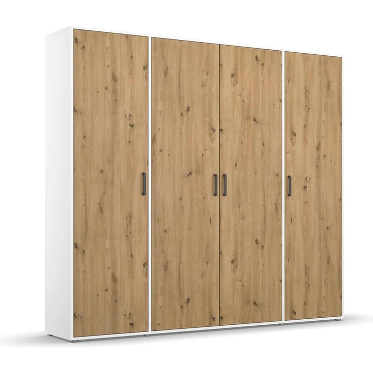 Rauch Möbel 'Voyager' Kleiderschrank, Holz, Eiche Artisan | Weiß, Zubehör Premium, Breite 187 cm | ohne Schubladen